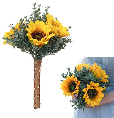 Bouquet da sposa per sposa, 30 x 20 cm, girasole, bouquet da damigella d'onore, bouquet da sposa, bouquet da sposa, bouquet da sposa per cerimonie nuziali e anniversari