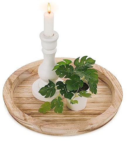Hanobe Wooden Candle Holder Tray: Round Decorative Candle Plate Farmhouse Table Centerpiece Rustic Wood Tealight Pillar Trays for Christmas Wedding Halloween Home Decor, Light Burnt