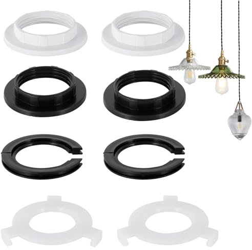 8Pcs Plastic Light Shade Adapter, E27 to E14 Lamp Shade Reducer Ring, Lampshade Washer Converter, Screw Light Fitting Adapter Ring, E14 Socket Replacement Ring for Table Lamp Ceiling Lights