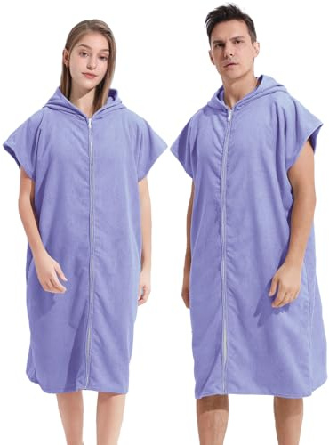 laoyuandamai Poncho de surf à capuche avec fermeture éclair grande taille en tissu éponge pour adultes, hommes et femmes, poncho à capuche, accessoires de surf (noir) (violet)