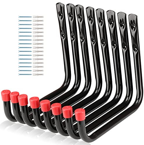 8 Pcs Wall Mount Storage Hooks, 24.5 Garage Utility Hanger for Ladder, Hold Chairs, Garden Tool, Hose, Bike (22.5cm x 24.5cm)