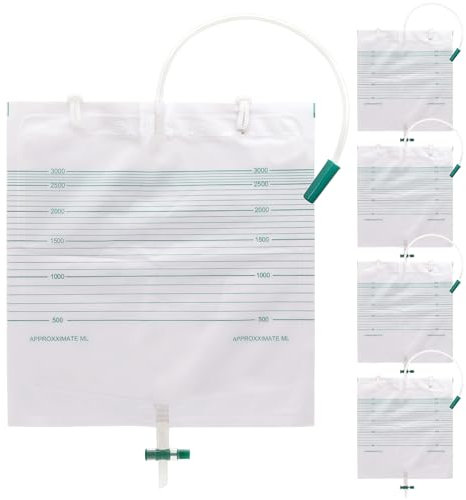 Xiaozhifu Sacche per Urina 3000 ML, 5 Pcs Sacche Urina, Sacche Per Urina da Letto con Crubinetto di Scarico a Croce (T), Valvola Antireflusso E Tubo di Drenaggio