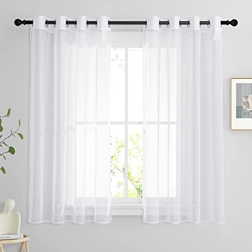 PONY DANCE Tende Bianche Trasparenti per Camera da Letto Tende per Interni Corte Voile Curtains Cucina con Anelli per Salotto Moderne 2 Pezzi 140x90 CM