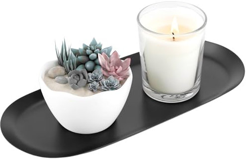 QWORK® Deko Tablett, 30x12cm Edelstahl Kerzentablett Schwarz, Serviertablett & Dekoteller für Schmuck, Kerzen