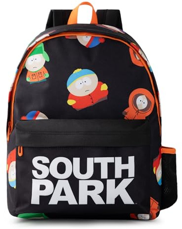 South Park Character Allover-Print-Rucksack in Schwarz und Orange | Unisex-Schulrucksack für Erwachsene für Uni und Arbeit | TV-Serien-Merchandise