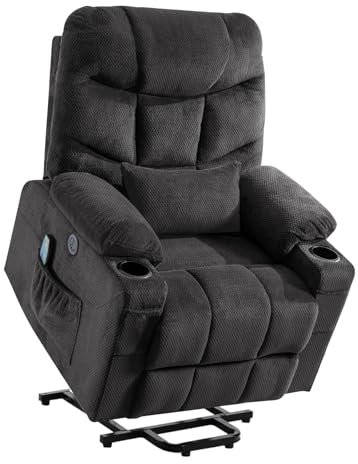 Consofa Fernsehsessel mit Aufstehhilfe Elektrisch, Relaxsessel mit Liegefunktion, Massagesessel mit Wärmefunktion, Getränkehalter 4 Seitentaschen,TYP C & USB-Anschlüsse TV Sessel Wohnzimmer (Grey)