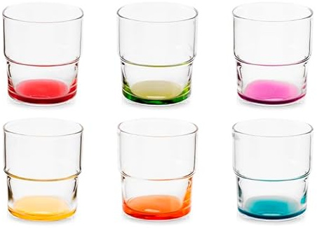 Pasabahce – Set 6 Bicchieri Hill in Vetro con Fondo Colorato 30 cl – Colori Assortiti, Lavabili in Lavastoviglie, Design Moderno e Allegro