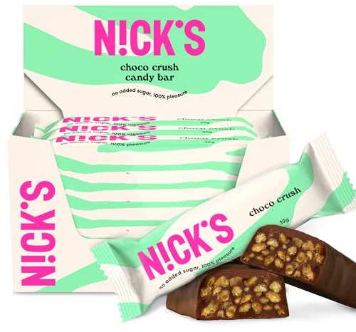 NICKS Choco Crush, Chocolate flavored Snack Bar with Salted Corn Crisps, 158 Calories, No Added Sugar, Gluten Free, Palm Oil Free, Low Carb Candy Sweets (Multipack 15x32g)