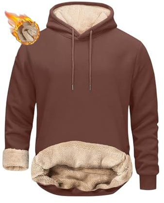 crazy bean Felpa Uomo con Cappuccio in Pile Foderata Termica Hoodie Imbottita Calda Pullover a Maniche Lunghe Invernale Sportivo Basic Marrone XXL