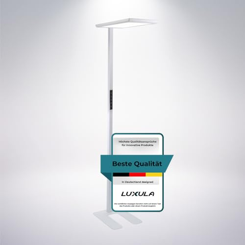 LUXULA Büro Stehlampe LED, dimmbar, CRI>98 Vollspektrum, UGR<16 blendfrei, RG0 Blaulichtfilter, 4000K Neutralweiß, 2x 50W Uplight und Downlight, 7000lm, weiß - Tageslichtlampe Büro Stehleuchte