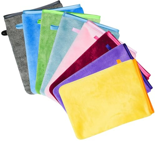 GmwyCzV 8 Pièces Gants de Toilette en Microfibre, 15 x 21 cm Doux Lot Gant de Toilette, Réutilisables Gant de Douche en Flanelle, pour Le Bain, Démaquillage, Lavage du Visage (8 Couleurs)