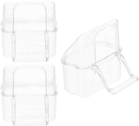 VICASKY Set 3 Pezzi Porta Cibo per Uccelli Ciotola del Pappagallo Trasparente Contenitore Alimenti per Animali Domestici in Gabbia Anti-Schizzi Base Piatta Mangiatoia Duratura Facile da