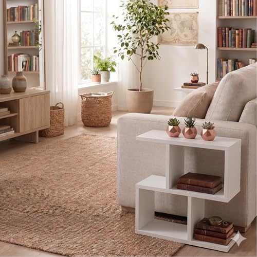 Narrow Side Table Eden 60, Slim Bedside Table, 2 Tier Sofa End Table with Storage Shelf, Small Accent Table, Plant Stand for Living Room, Bedroom, Hallway & Small Spaces, White