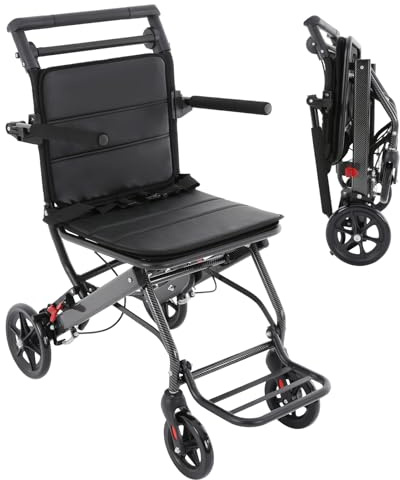 ZHDPYHDD Fauteuil roulant de transport pliable en alliage d'aluminium, chaise de voyage portable avec sac de rangement, léger pour personnes âgées et personnes à mobilité réduite, idéal pour les