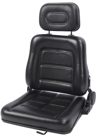 Cuifati Universell Gaffeltrucksäte Ergonomisk Design med Graders Justerbart Ryggstöd och Glidskena, Kraftigt PVC-läder för Traktorgräsklippare Slirlastare Teleskoplastare Grävmaskin (Utan armstöd)