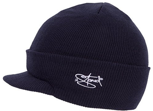 2Stoned Strickmütze mit Schirm Visor Beanie Cap Deluxe, One-Size Damen und Herren, Dark Navy