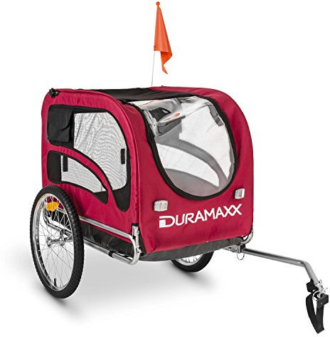 DURAMAXX King Rex Fahrradanhänger & Hundebuggy - Fahrradanhänger Hunder mit 250 Liter Volumen, max. 40 kg, für kleine bis mittelgroße Hunde, Kugel-Kupplung für 26'' - 28'' Fahrräder, rot