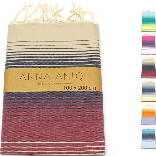 ANNA ANIQ Hamamtuch groß 100x200 cm Reise Strandtuch XXL Saunatuch - 100% Baumwolle Fouta Pestemal Stranddecke Saunakilt Saunahandtuch Herren Damen Badetuch Strandhandtuch (Dunkelblau-Bordeaux)