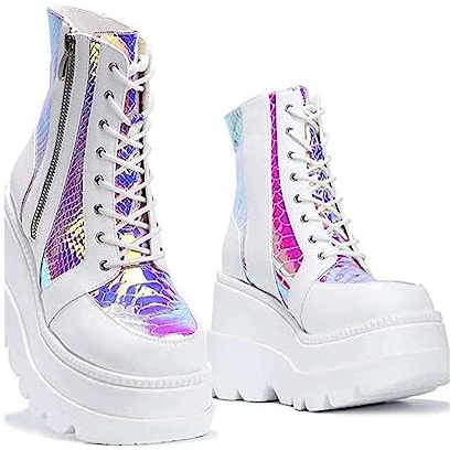 Bottines compensées pour Femme bottes courtes plateforme talons hauts à lacets automne hiver élégant baskets décontractées