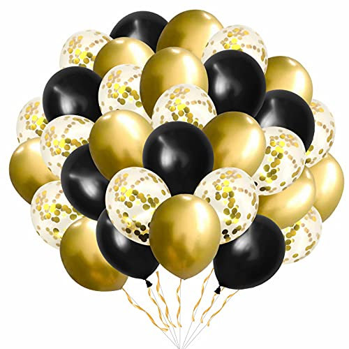 Luftballons Metallic Gold Schwarz Ballons,60 Stück Luftballons Gold,Geburtstagsdeko Gold,12 Zoll Golden Konfetti Helium Balloons für ​Deko Party Hochzeit Valentinstag Geburtstagsballon