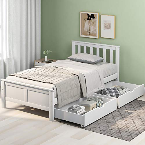 ModernLuxe Single bed with storage Wooden Solid White bed frames with under bed storage For Adults Kids Teenagers (90x190cm)