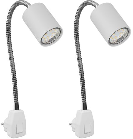 ledscom.de 2 pezzi lampada a zoccolo GU10 WAIKA a collo d'oca, interruttore, bianco incl. lampada GU10 LED 206lm bianco
