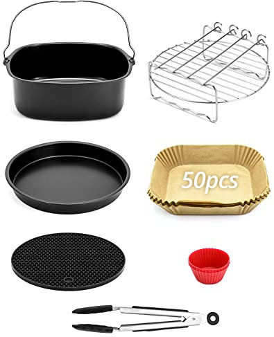 QWORK® 6 Pièces Airfryer Accessoires Kit, Accessoire de Friteuse à air Chaud 5.5 L, Compatible Avec à COSORI, 20cm