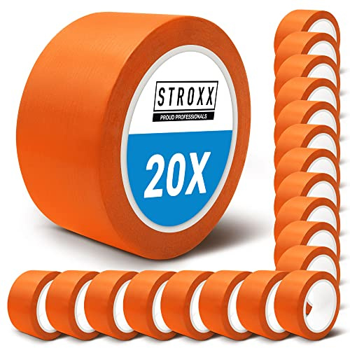 STROXX – 20x Putz- und Maler Abklebeband 50mm x 33m – Abdeckband orange für Malerarbeiten & Renovierungen – Malerkrepp zum Streichen & Lackieren – wasserfest & rückstandslos entfernbar