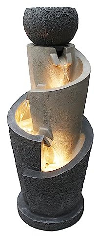 Arnusa Gartenbrunnen mit LED Beleuchtung mit Dekobecken Springbrunnen Wasserspiel Zimmerbrunnen für Innen und Außen, WIN 15, 66x27x26 cm, Grau, Beige