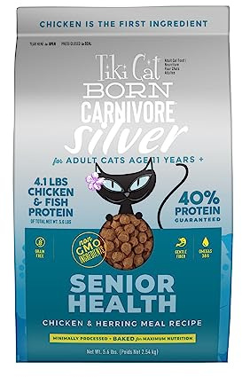 Tiki Cat Born Carnivore Silver Senior Health Dry Cat Food for Senior Cats, Non-GMO, 5.6 lbs. Bag