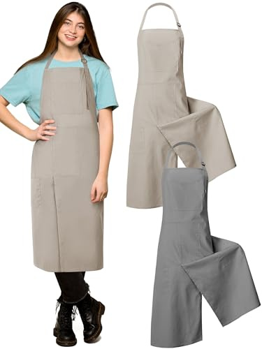 Breathffy 2 Pcs Pottery Aprons Split Leg Adjustable Ceramics Apron with 3 Pockets Pottery Supplies for Adults Ceramic Lovers(Khaki, Gray)