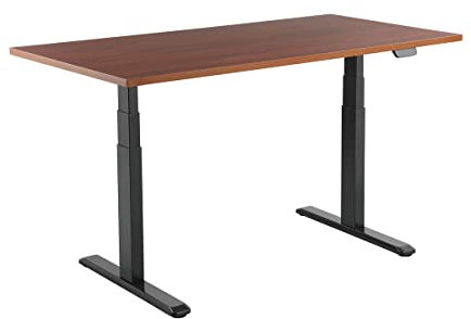 KIMEX - Bureau motorisé - Connecté - Ergonomique - Assis-Debout - 150x75 cm - Plateau Noyer/Pied Noir - 150-2515K3W