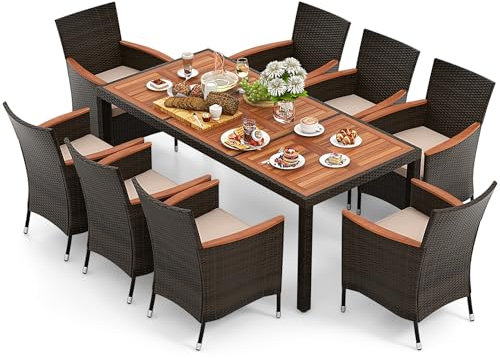 GIANTEX Rattan Gartenmöbel Set, Sitzgruppe Garten Lounge 8 Stühle mit Tisch, Rattan Lounge Möbel Outdoor, Terrassenmöbel Balkonmöbel Set für 8 Personen, Gartengarnitur Sitzgarnitur Garten Essgruppe