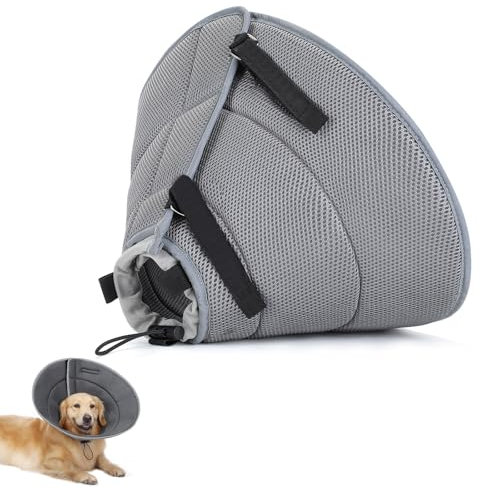 IDOGCHEW Halskrause Hund, Atmungsaktiv und Weich, Verstellbare Halskrausen für Hunde, Komfortabler Hundekragen für Leckschutz, Perfekt nach Operationen (Grau, L)