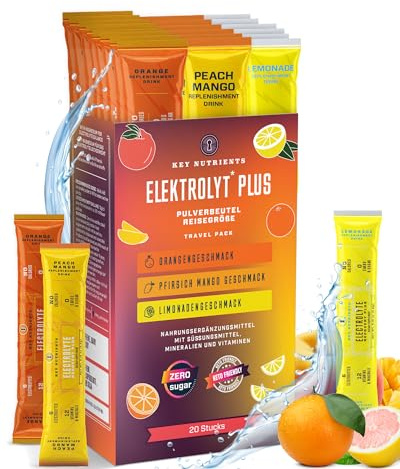 Key Nutrients Poudre d'électrolytes - 3 saveurs - 20 portions - Electrolytes Sans Sucre - Poudre d'électrolyte Keto : Sans gluten Sans Sucre - Additif : Magnésium, Potassium - Poudre d'électrolytes