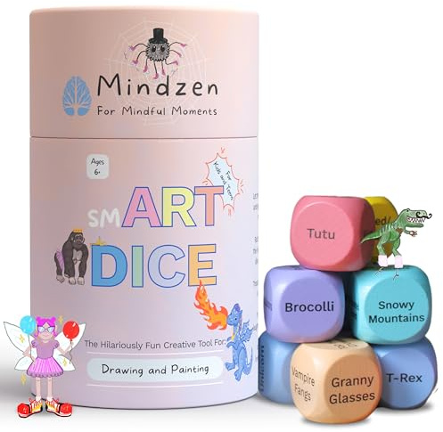 MINDZEN smART DICE Drawing & Painting Game for Kids & Teens | Hilariously Fun Arts & Crafts Activity Kit | Set of 9 Dice to Spark Endless Creativity | Gift Ideas for Kids & Teachers | 1+Players