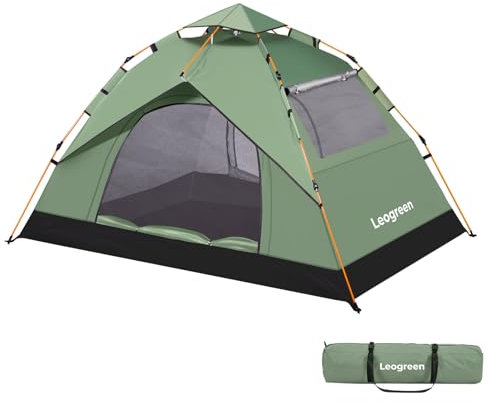Leogreen Camping Zelt Automatik Kuppelzelt 3-4 Personen, Wurfzelt Sofortzelt Pop Up Strandzelt mit Moskitonetz, Familie Kuppelzelt Wasserdicht Winddicht, Wurfzelt Tunnelzelt Quick Up Zelt
