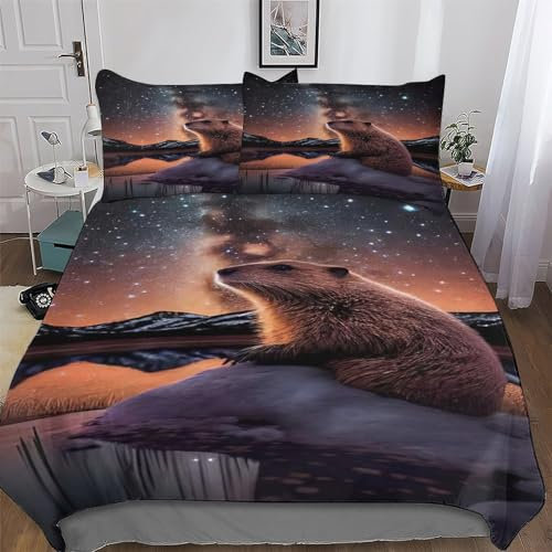 Beaver Bedding Set Duvet Cover Comforter Cover Ultra Soft Quilt Cover for Kids, Girls, Boys And Teens 2 Pieces with Pillowcase Cosy Super Easy Care Bed Linen Single (135x200cm)