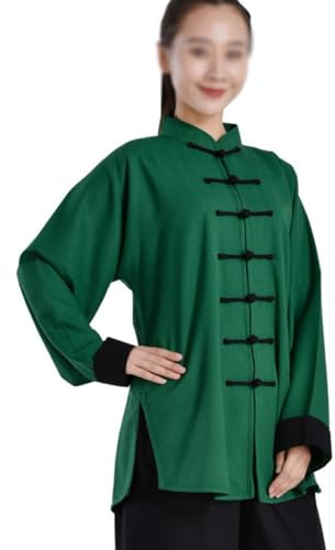Chemise et pantalon en coton et lin - Pour femme - Style chinois traditionnel Qi Gong - Arts martiaux - Wing Chun Kung Fu - Vêtements d'entraînement, Vert 1, XXL