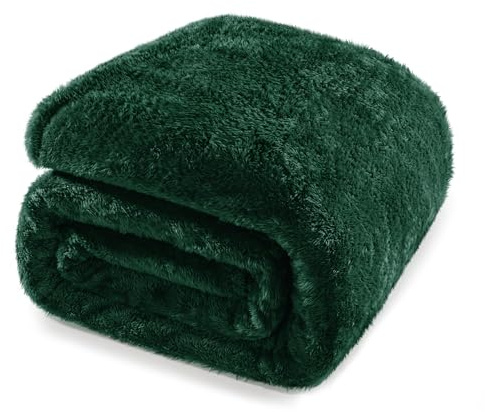 Whale Flotilla Coperta Morbida in Pile, Calda Coperta per Divano, Letto, Soffice e Accogliente, 220 x 240 cm, Verde Scuro