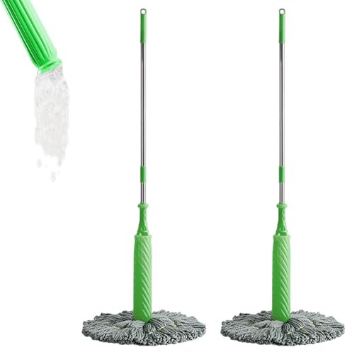 1/2 Balai Déshydraté 2 en 1 - Balai À Essorage Rond pour Le Nettoyage des Murs À 360 Degrés | Balai À Essorage Automatique pour Le Nettoyage des Sols | Balai À Sol en Microfibre À Séchage Rapide pour