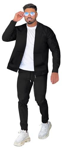 DONYKARRY Herren 2-Teilige Sporthemd mit Baseballkragen Sweatsuit Sets Dünner Male Trainingsanzug-Sets Mit Durchgehendem Reißverschluss, Trendige Jacke Anzug Sommer Outfits(Schwarz,M)
