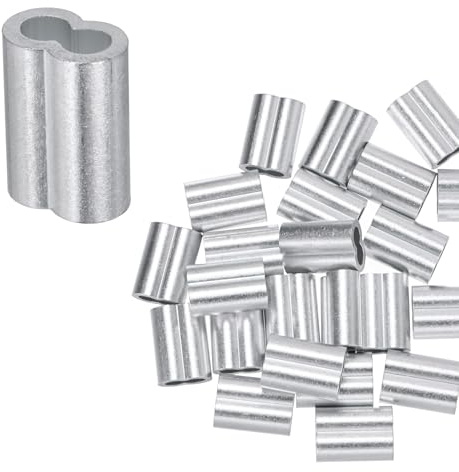 M METERXITY 25-Pack Aluminum Crimping Loop Sleeves, 5mm 3/16 Double Round Barrel Wire Rope Sleeves Cable Ferrule for Wire Rope/Cables Crimping Loop Sleeve