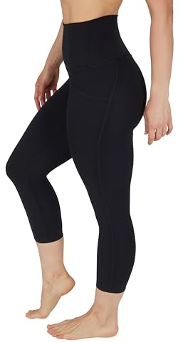 Yogalicious High Waist Squat Proof Yoga Capri Leggings with Side Pockets for Women, Black Lux Super High Waist with Pocket, M