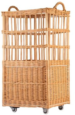 e-wicker24 Alles aus Weide Chariot à pain, chariot à pain sur roulettes avec deux contreplaqué, présentoir baguette, visualisée pour pain,support de stockage de pain (46x40 H90)