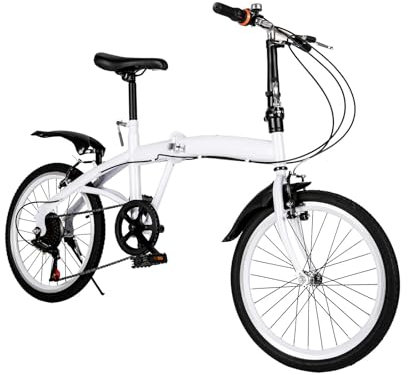 HOMEONENIC Klapprad 20 Zoll Carbon 6-Gang Weißes Klappfahrrad mit Quick-Fold-System Teenager Fahrrad City Fahrrad für Herren Damen Draußen Radfahren Pendeln 146x113cm