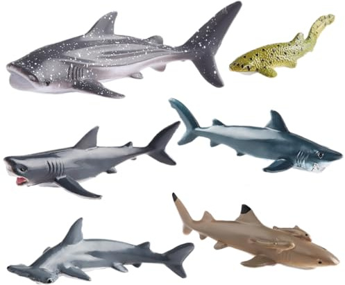 AENIMELY 6 pz Squalo Figurine Set Figuriness Realistico Oceano Animale con Megalodon, Martello, Squalo Balena, Squalo Leopardo STEM Apprendimento Giocattoli Marini per i Bambini