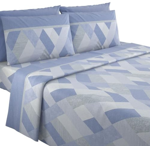 MAXIME MAISON - Completo Flanella Singolo in Cotone Stampato, Set Lenzuola in Flanella Letto Singolo Invernali con Fantasia Elegante (Cross Blu)