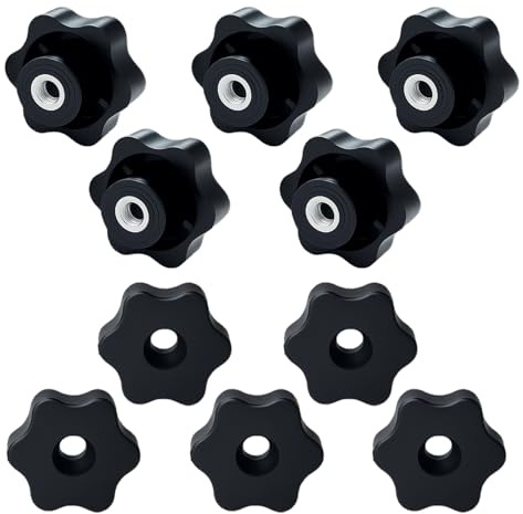 10 pcs Tuerca Perilla M8, Perillas de Estrella Resistentes, M8 Moleteado Pomos en Plástico, Tuercas Mango Estrella para Máquinas, Muebles y Equipos de Fitness