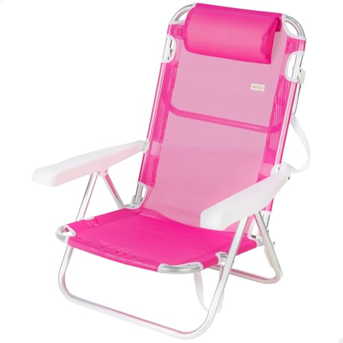 AKTIVE Chaise de Plage Pliable, Multiposition, 5 Positions, textilène et Aluminium, Couleur Fuchsia, 48 x 46 x 84 cm, supporte 110 kg, avec poignée de Transport